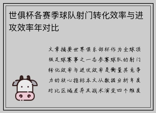 世俱杯各赛季球队射门转化效率与进攻效率年对比